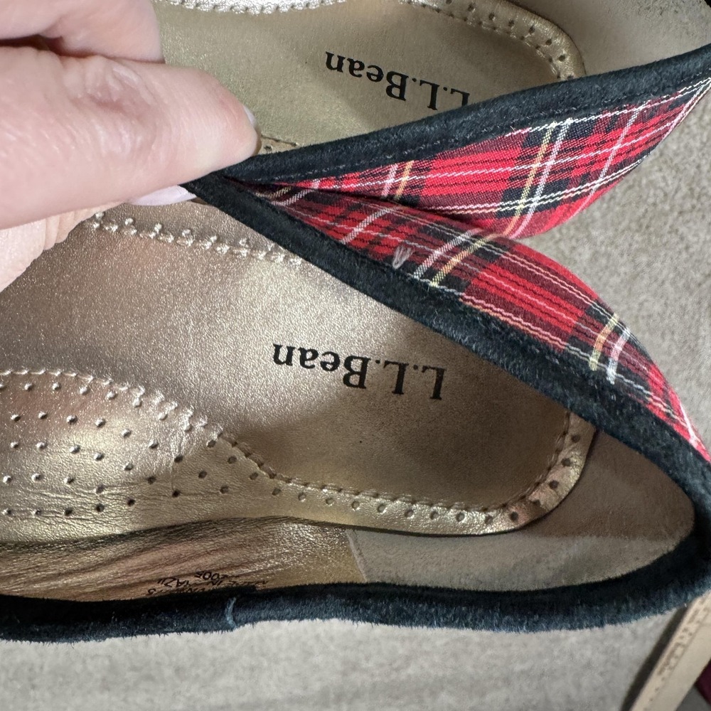 L.L. Bean Ballet Flats Shoes Womens Size 9 Red Plaid Bow Slip On Comfort - Picture 7 of 9